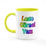 İçi ve Kulpu Sarı Kupa Bardak Baskı