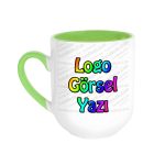 İçi ve Kulpu Renkli Oval Kupa Bardak Baskı - Yeşil