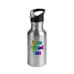 Askılı Pipetli Matara Suluk Baskı - Metalik Gri