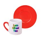 Kulpu ve Tabağı Kırmızı Türk Kahvesi Fincanı Baskı