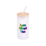 Pipetli Cam Bardak Suluk Baskı - Beyaz